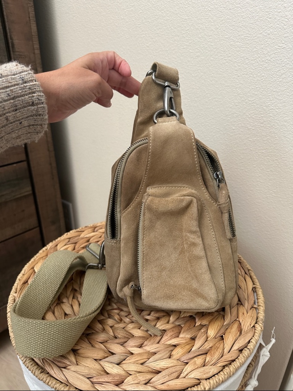 Free People Suede Sling Bag in Tan